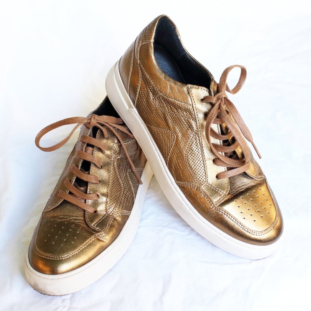Minelli Sneakers Flashy Gold Metallic White Platform Womens Size US 6.5 EU 37